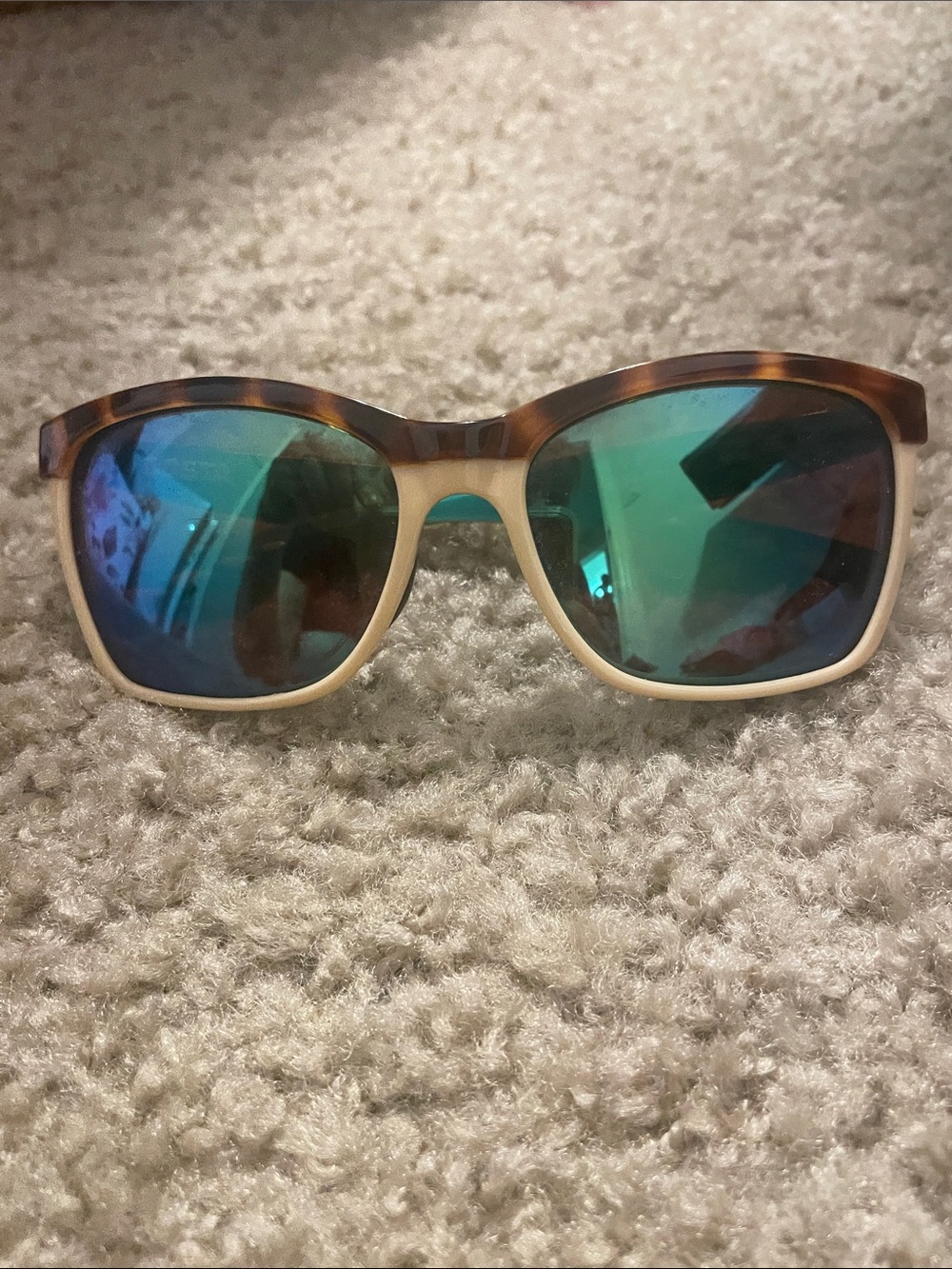 Costa Tortoise Frame Sunglasses with Blue Green polarized Mirrored Lenses